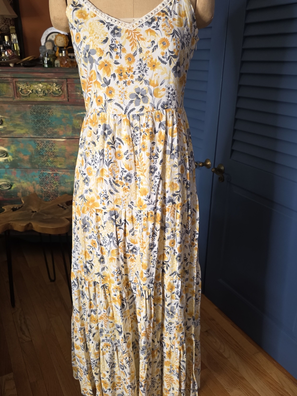 Joie White Maxi Dress with Yellow and Blue Floral Print